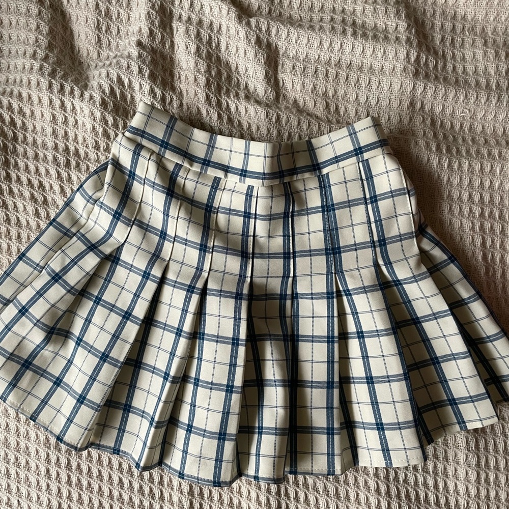 Princess Polly Plaid Pleated Skirt - Blue and Cream